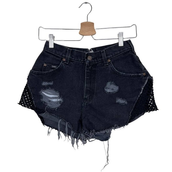 Furst of a Kind Distressed Lee Vintage Cutoff Shorts with Black Mesh Size 25 - Picture 2 of 11